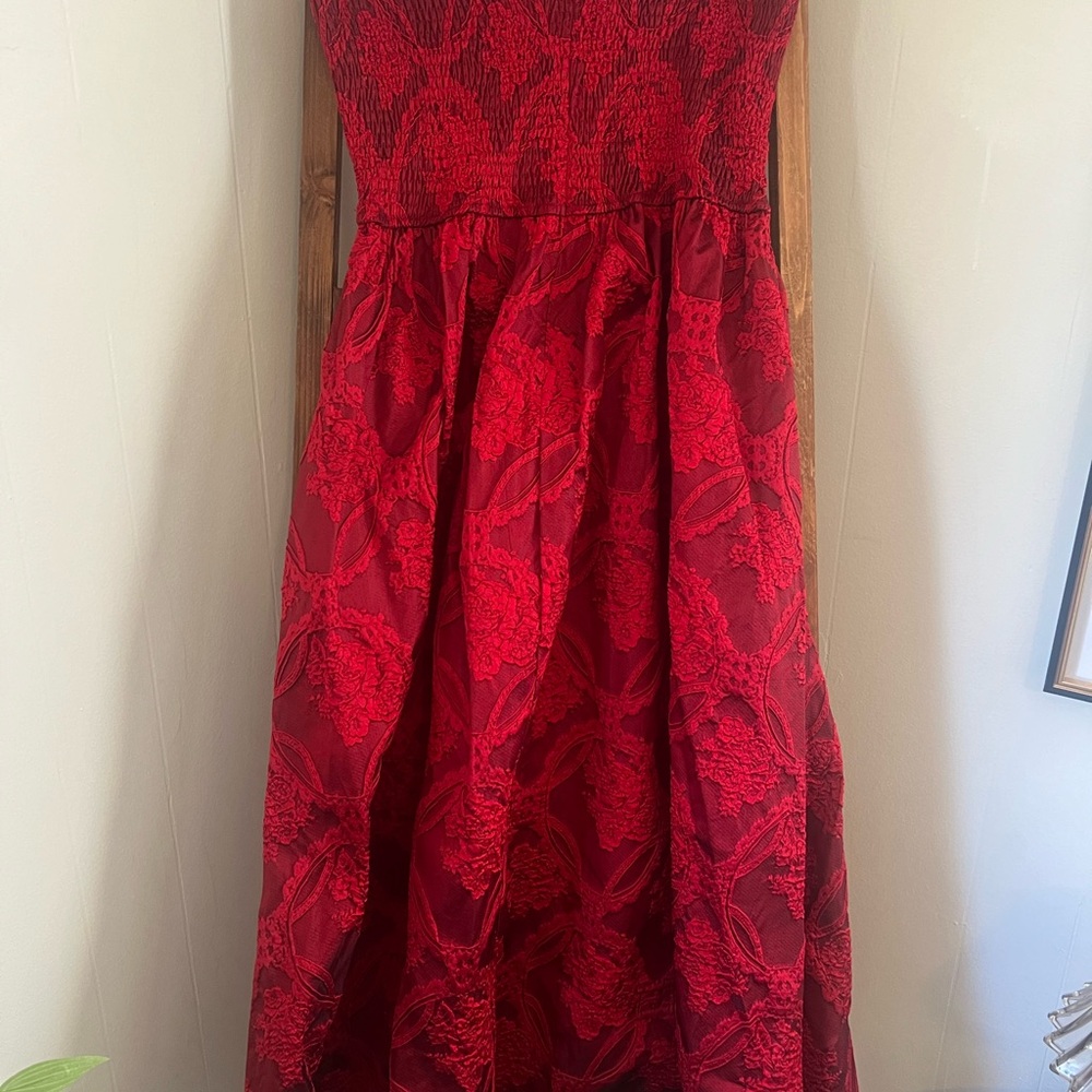 entro Red Strapless Floral Jacquard Cocktail Dress - Picture 10 of 10